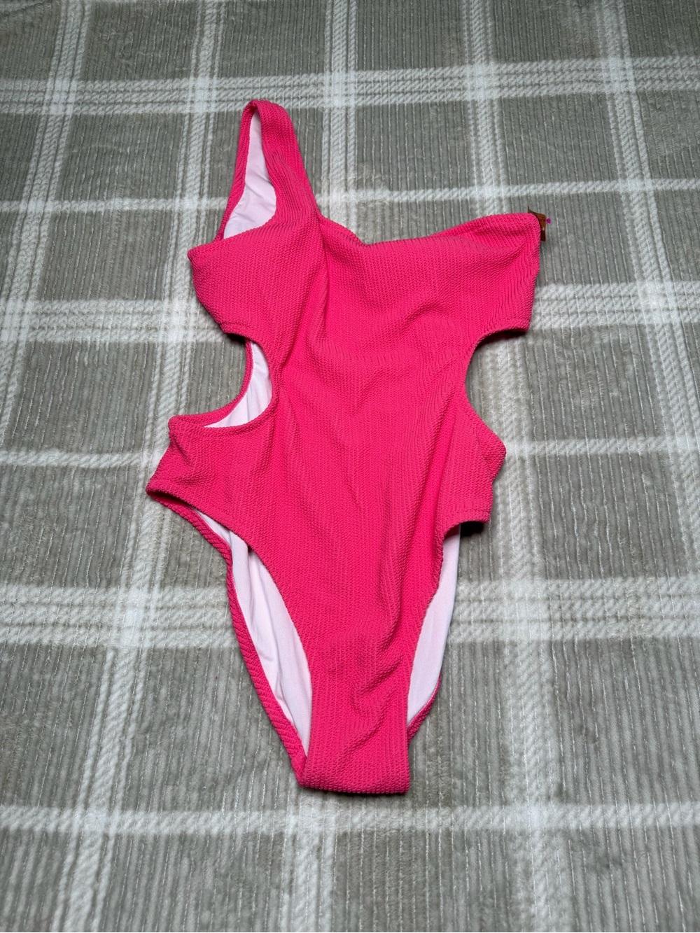 PINK Victoria's Secret Hot Pink Asymmetric One-Piece Swimsuit